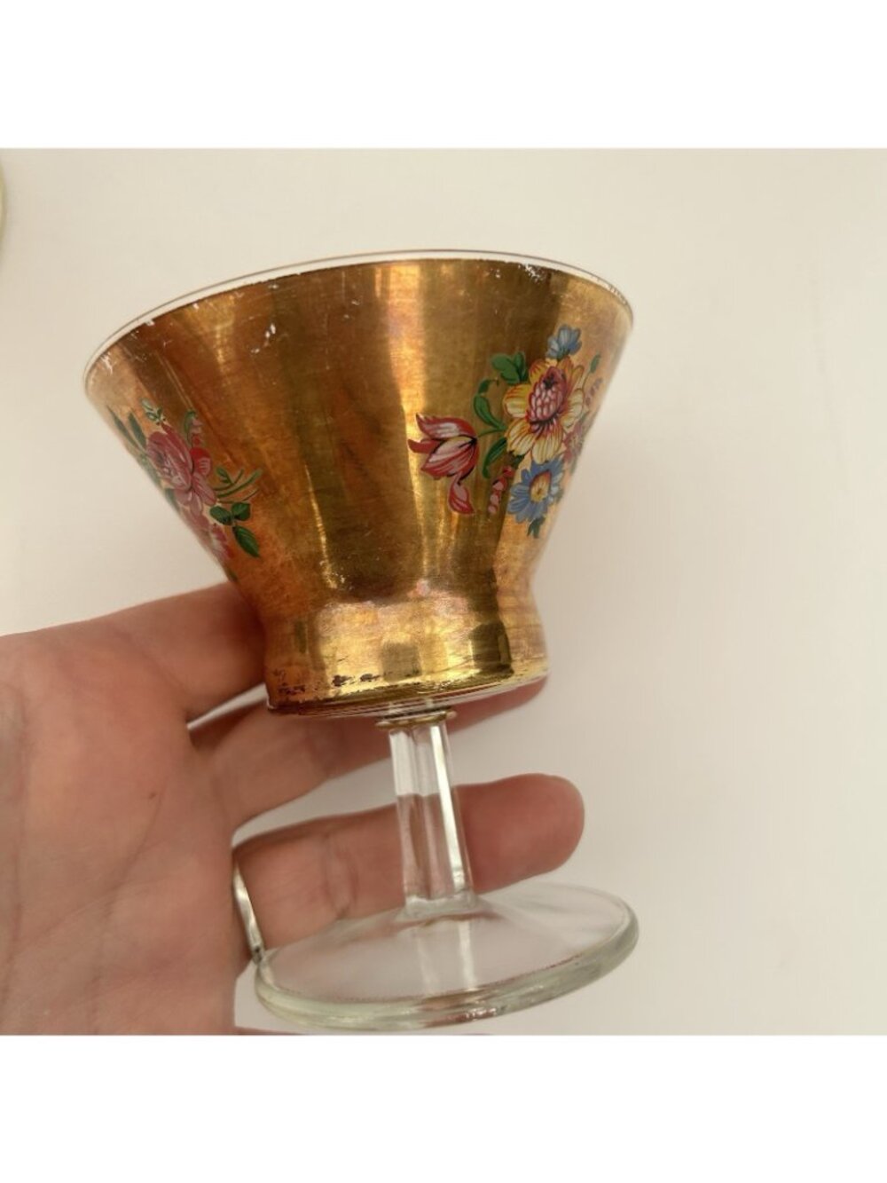 Vintage Set of 3 Gold-Painted Cocktail Glasses Hand-Painted Floral Cottage MCM - Picture 14 of 16